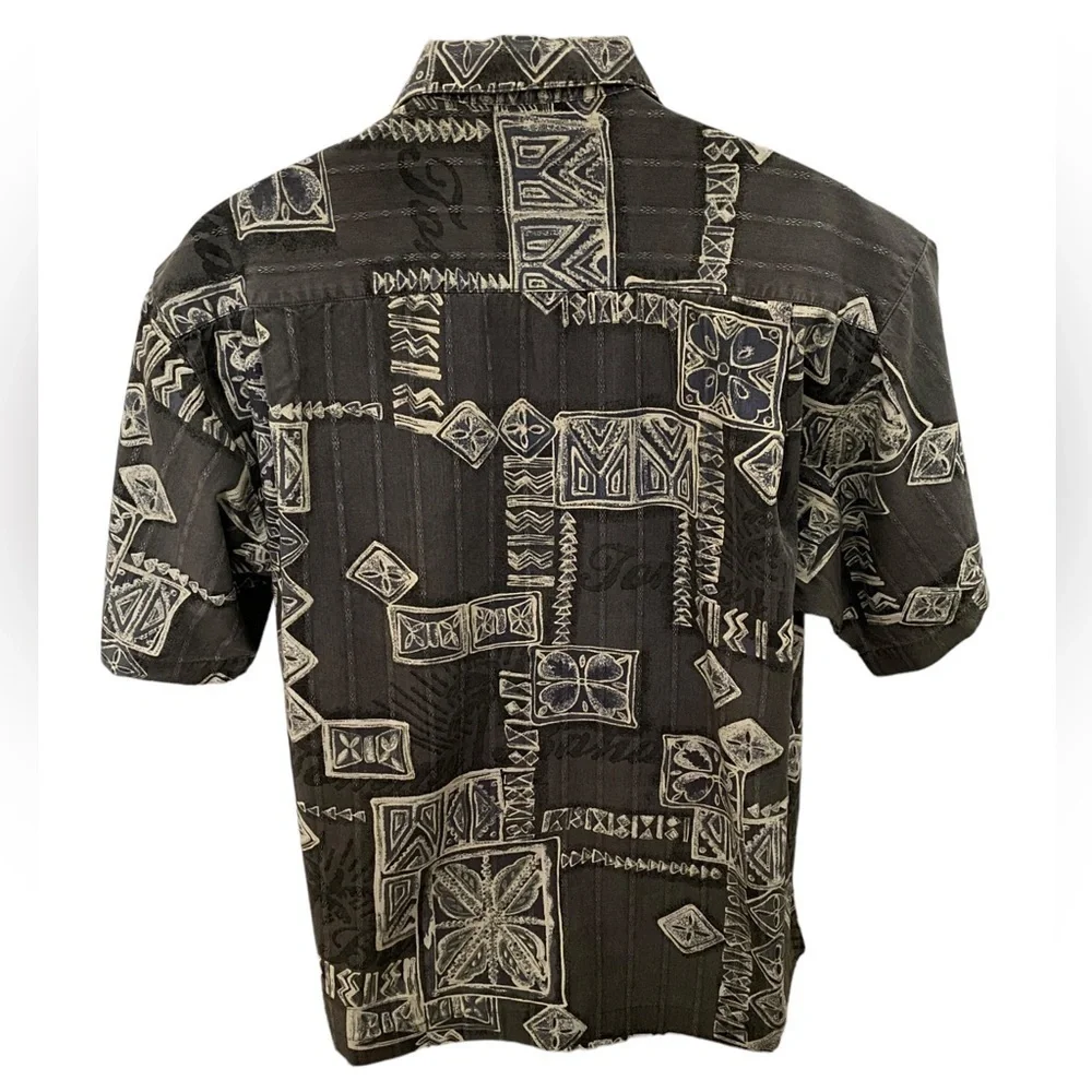TOMMY BAHAMA gray aloha hawaiian floral shirt men M medium